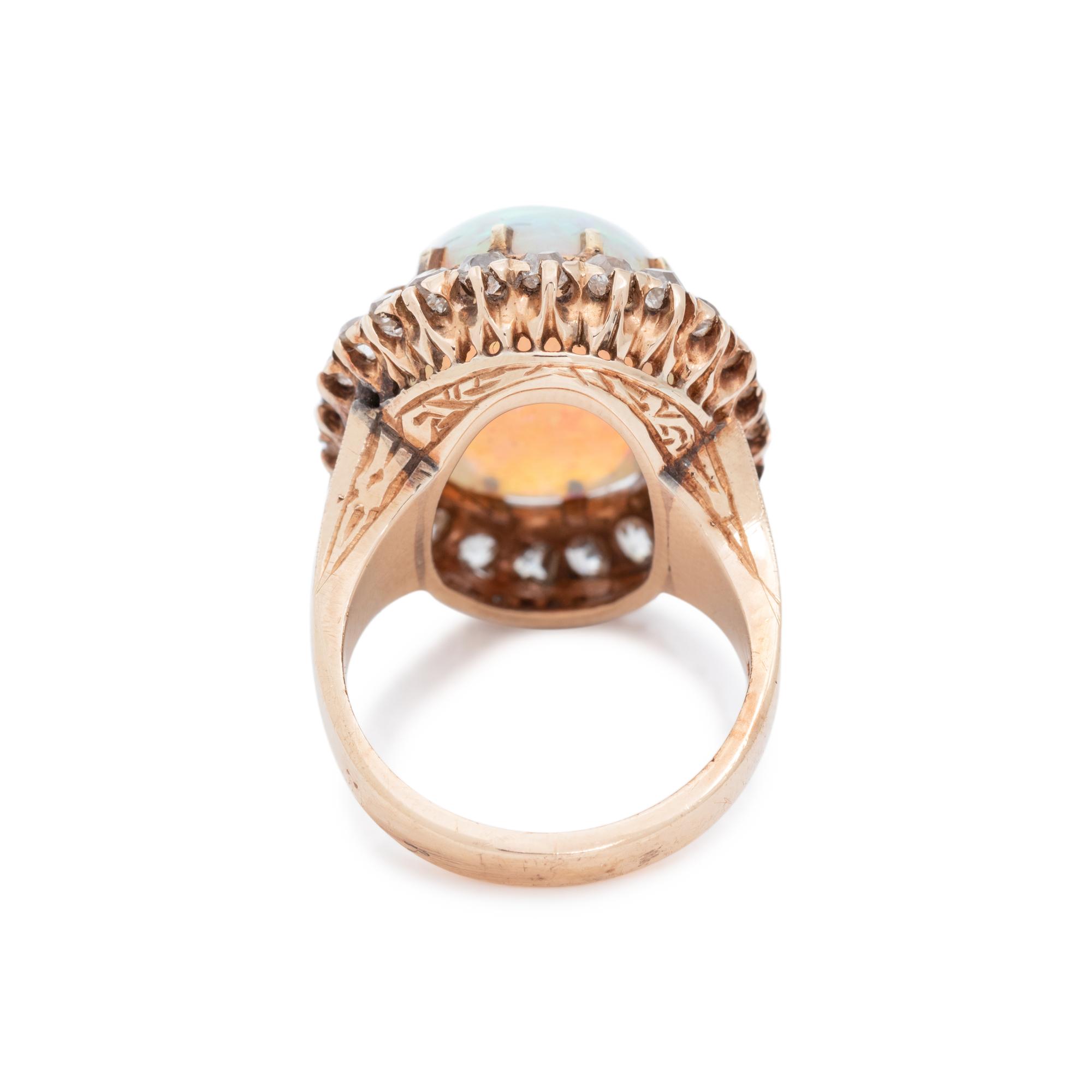 ANTIQUE, OPAL AND DIAMOND RING