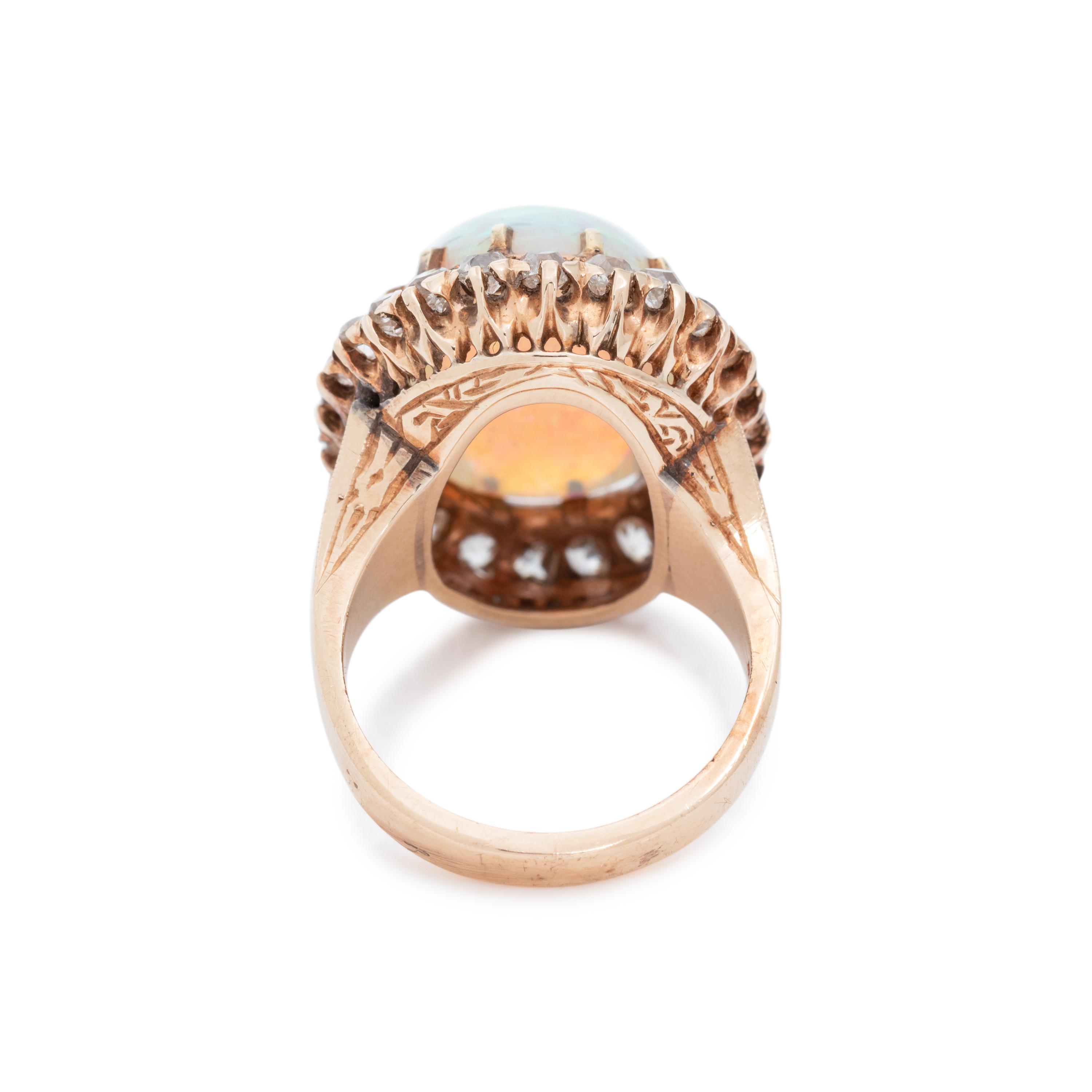 ANTIQUE, OPAL AND DIAMOND RING