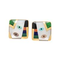 ASCH GROSSBARDT, MOTHER-OF-PEARL, HARDSTONE, AND YELLOW GOLD EARRINGS