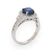 Synthetic Sapphire, Diamond, and White Gold Ring