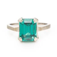 Synthetic Green Gemstone and White Gold Ring