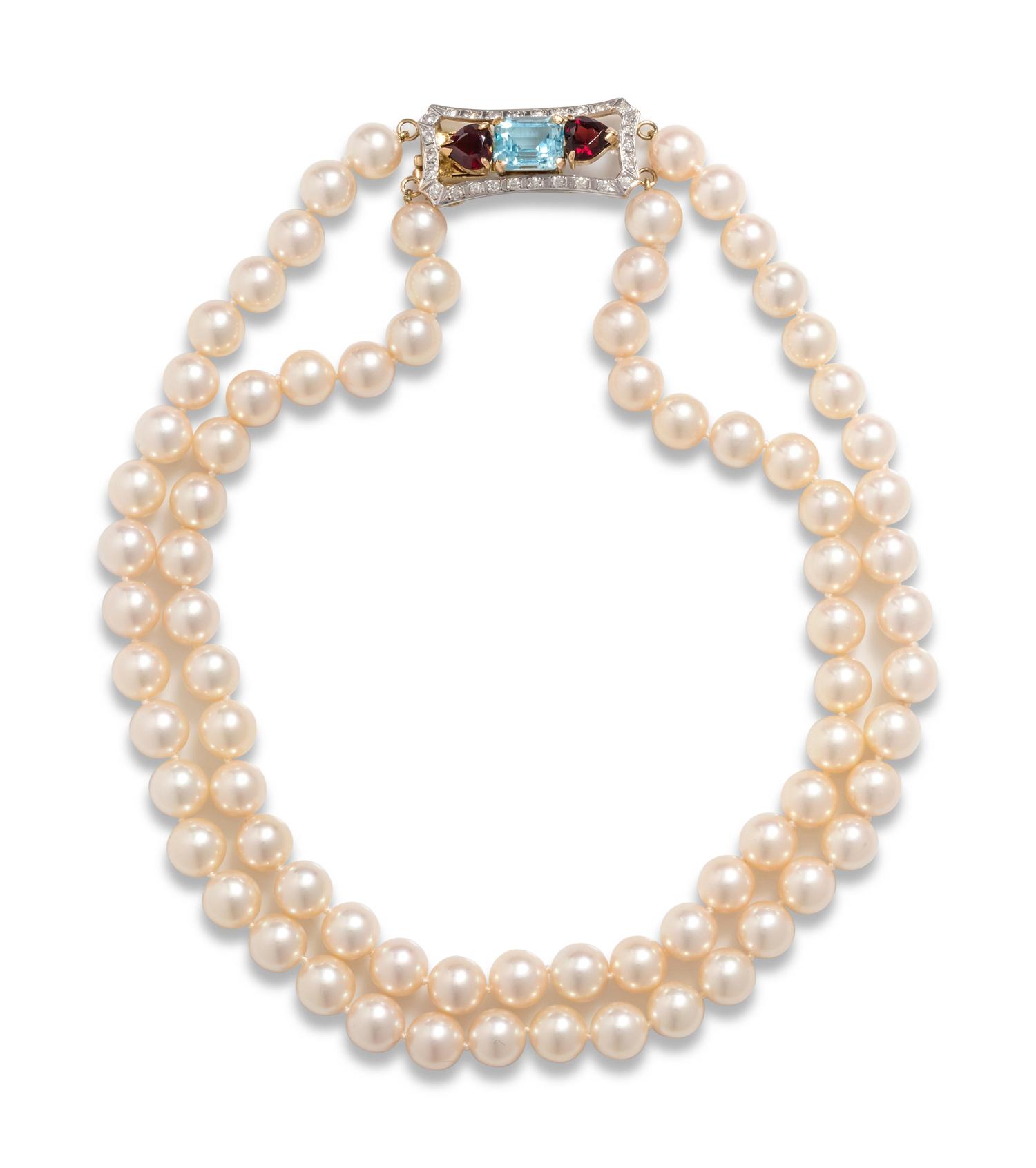 CULTURED PEARL AND GEMSTONE NECKLACE