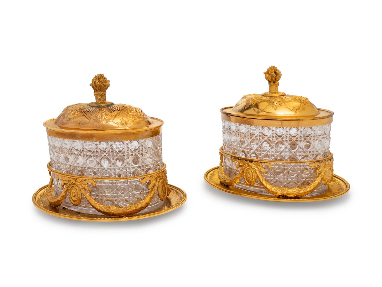A Pair of English Gilt Silver-Plate Biscuit Boxes