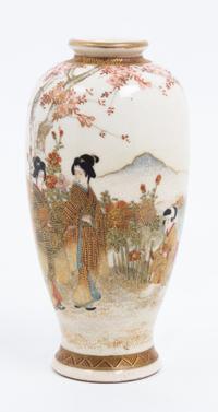 A Pair of Japanese Satsuma Vases Height of taller 5 inches.