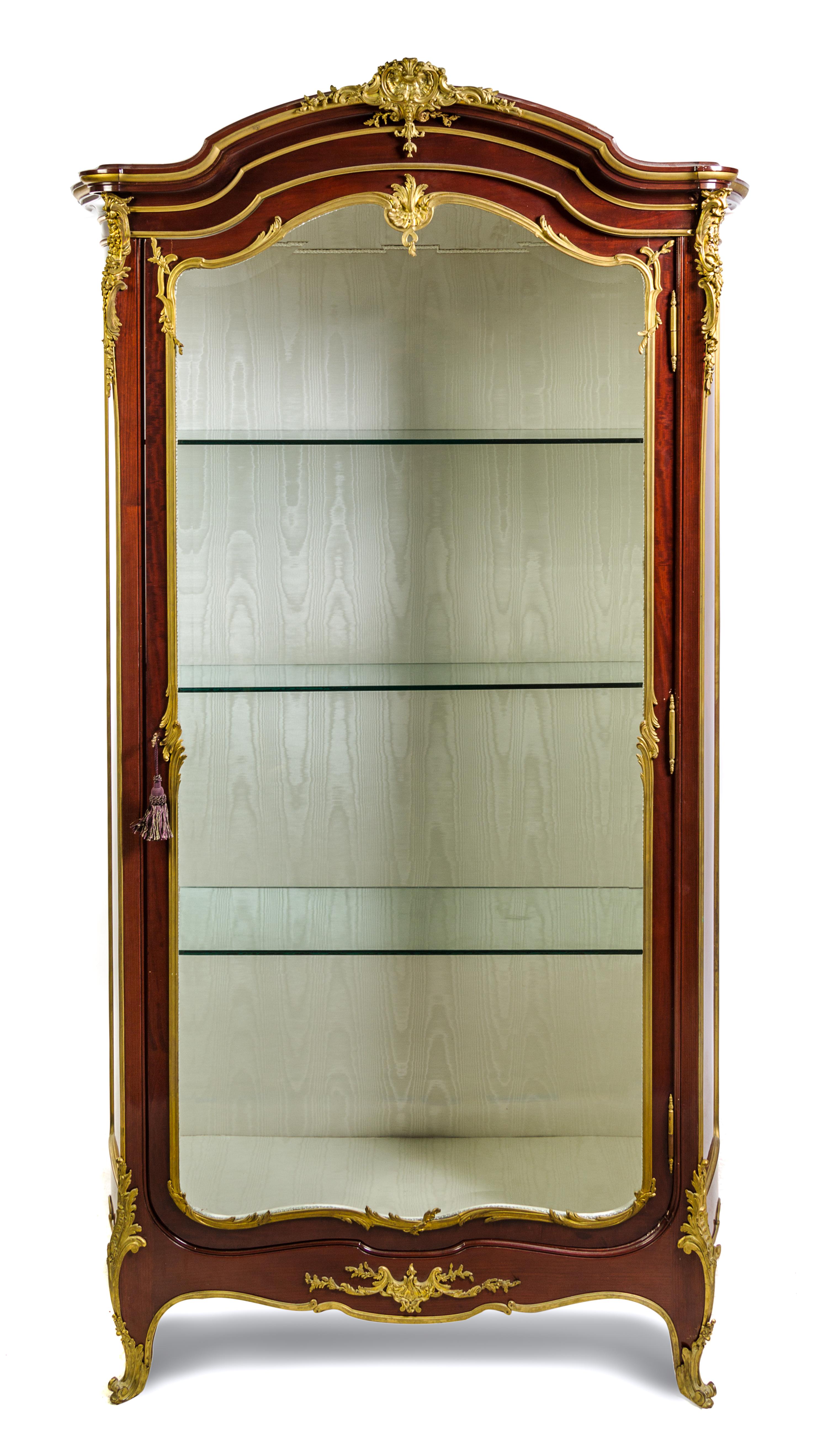 A Louis XV Style Gilt Bronze Mounted Mahogany Vitrine Height 91 1/4 x width 53 x depth 20 inches. — FRANCOIS LINKE, EARLY 2OTH CENTURY