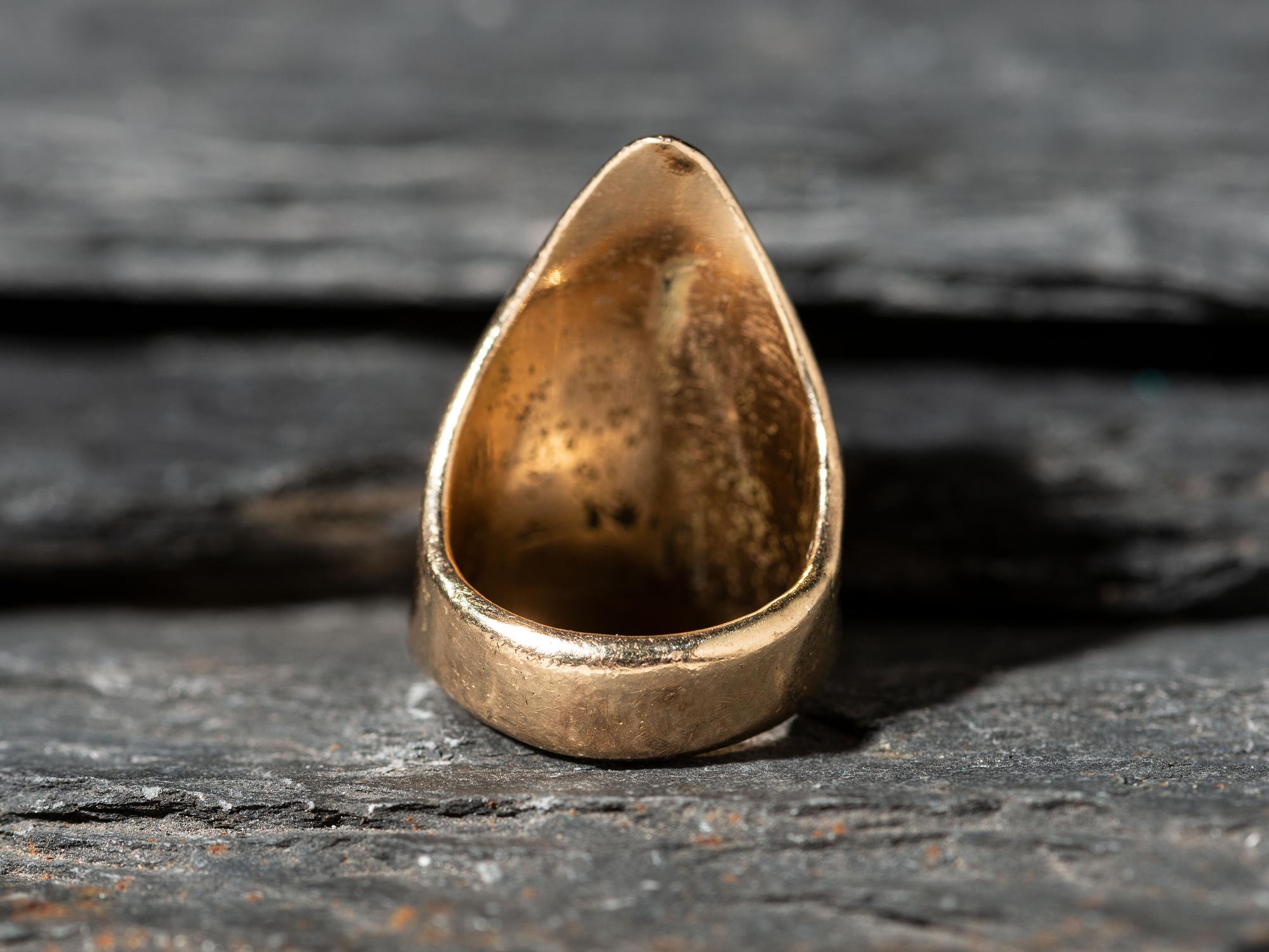 Bisbee Turquoise and 14K Gold Tufa Cast Shield Ring