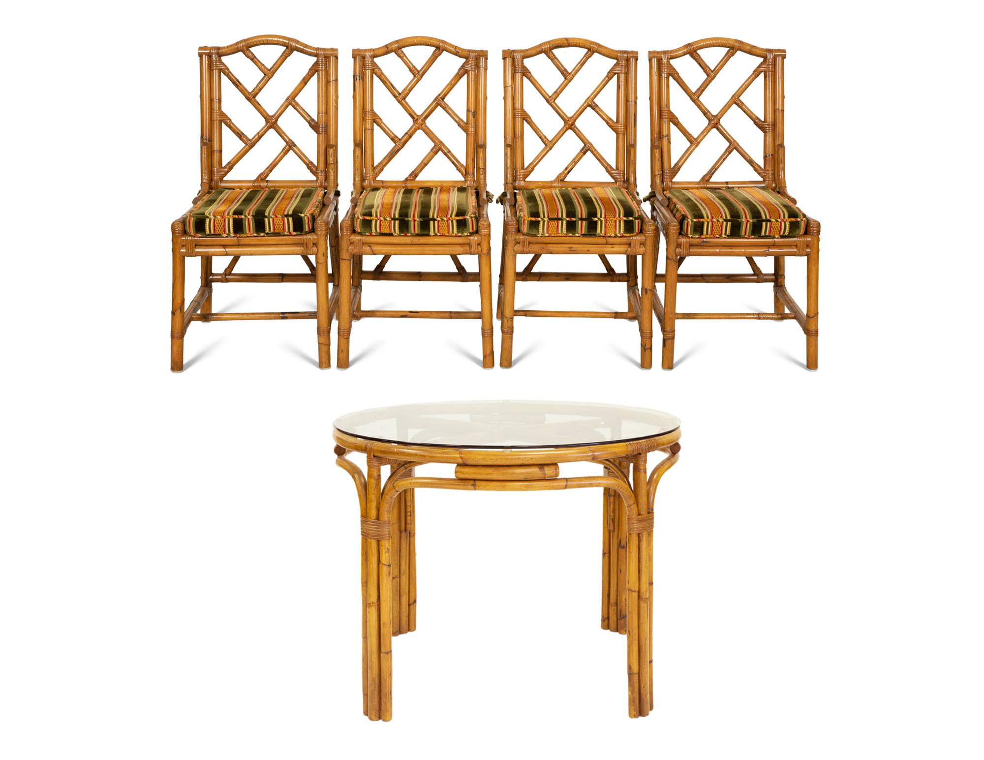 A Maguire Rattan Table and Four Chairs