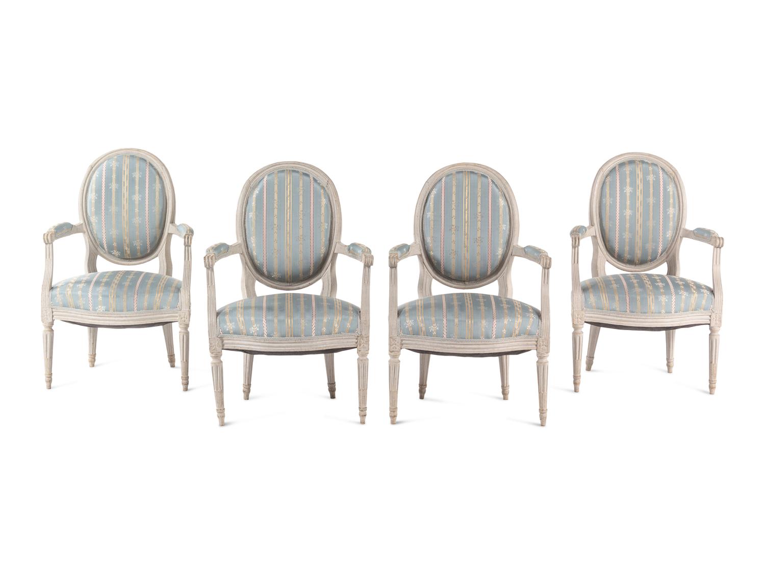 A Set of Four Louis XVI Grey-Painted Fauteuils