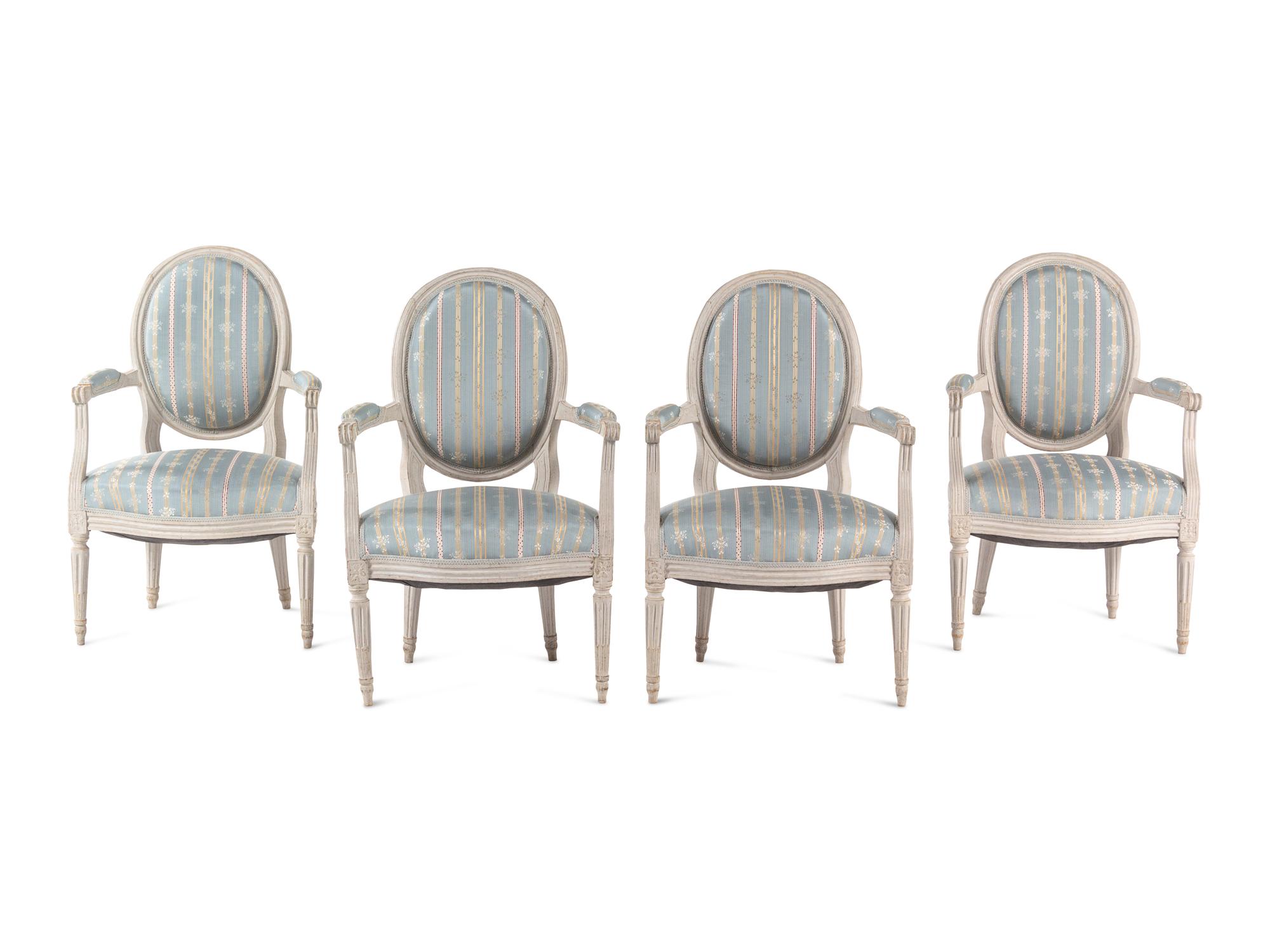 A Set of Four Louis XVI Grey-Painted Fauteuils