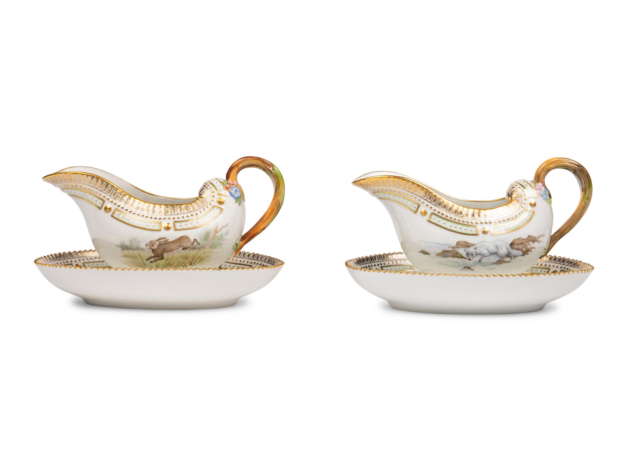 A Pair of Royal Copenhagen Fauna Danica Porcelain Sauce Boats