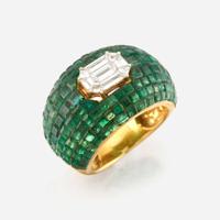 An Emerald, Diamond, and Gold Ring