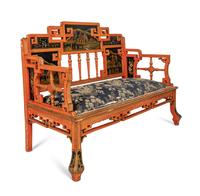 A Seven-Piece Red Painted Chinoiserie Decorated Salon Suite