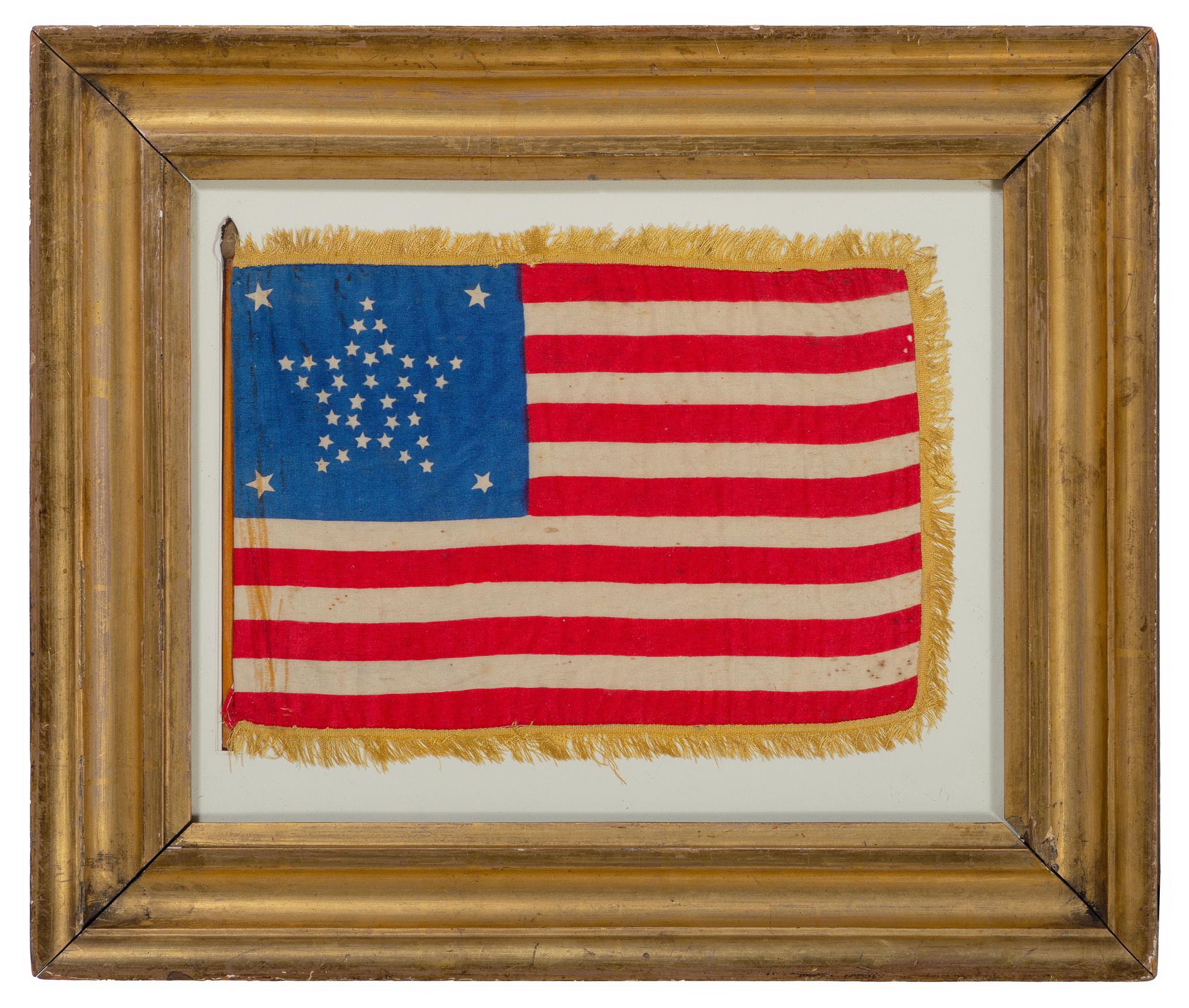 [FLAGS]. 37-star American parade flag with "Great Star" configuration. Ca 1867-1876.