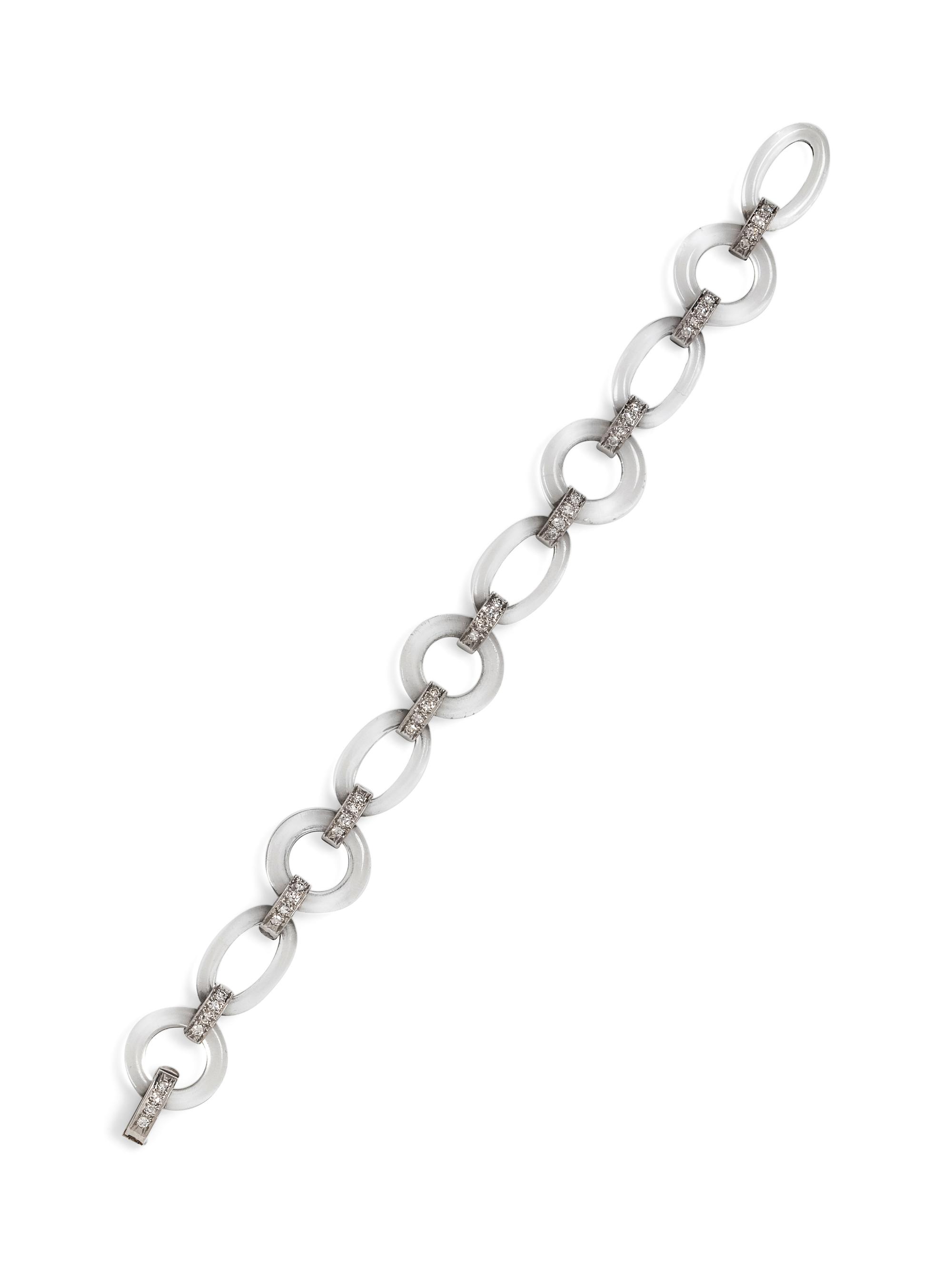 An Art Deco Platinum, Diamond and Rock Crystal Bracelet,