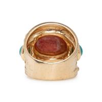 CORAL, TURQUOISE, AND YELLOW GOLD RING
