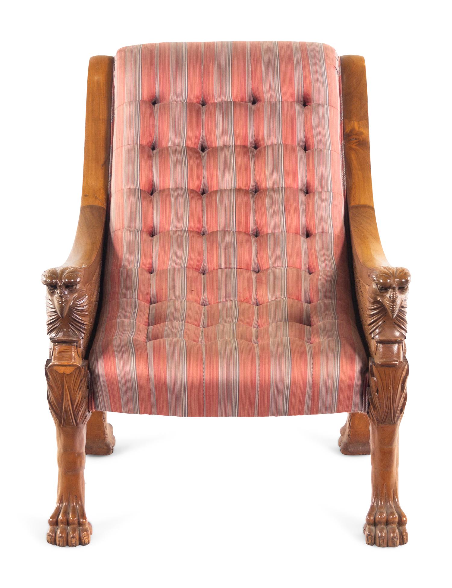 An Empire Style Eagle Carved Walnut Armchair