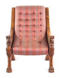 An Empire Style Eagle Carved Walnut Armchair