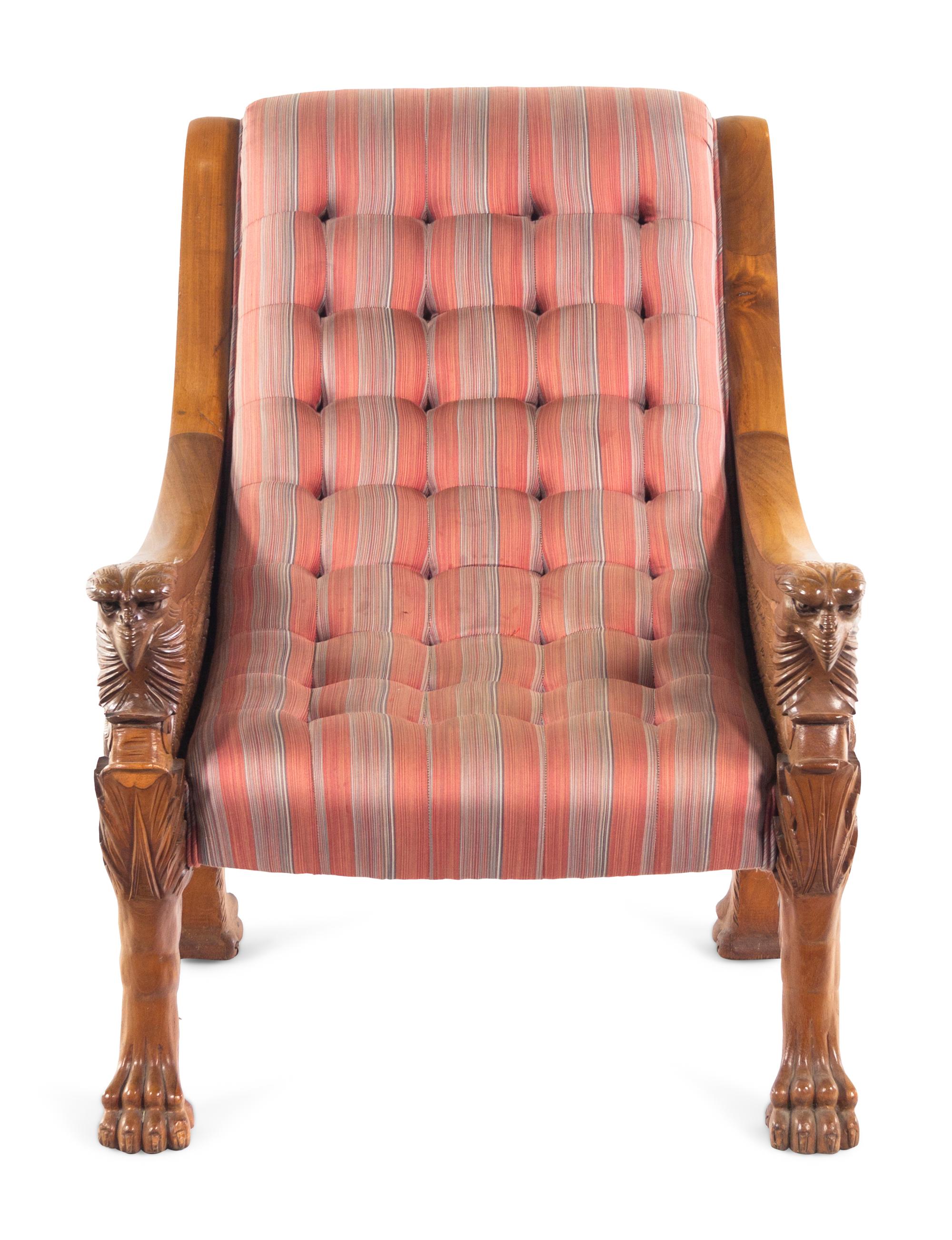 An Empire Style Eagle Carved Walnut Armchair