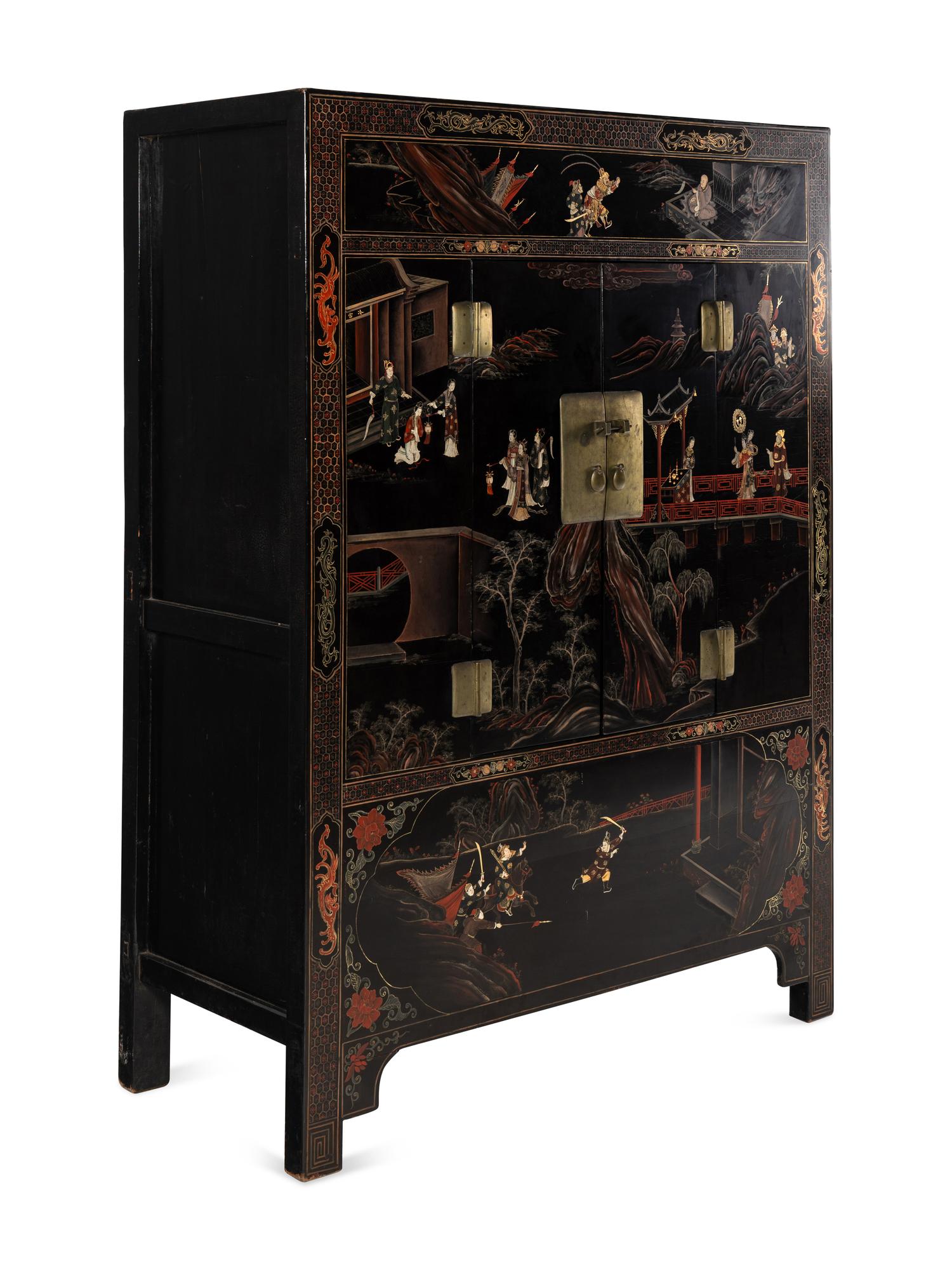 A Chinese Export Black Lacquer Cabinet