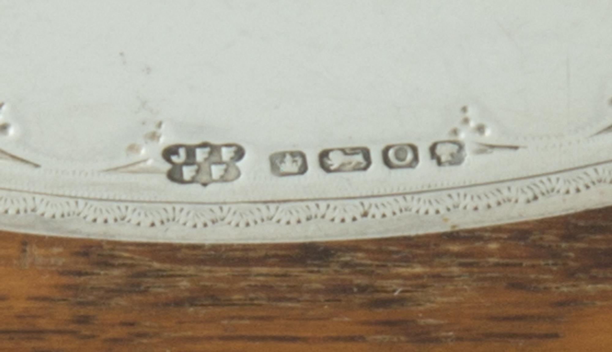 A Victorian Oak, Silver-Plate and Silver Serving Tray, Fenton Brothers, Sheffield, 1883, of handled oval form, together with four glass