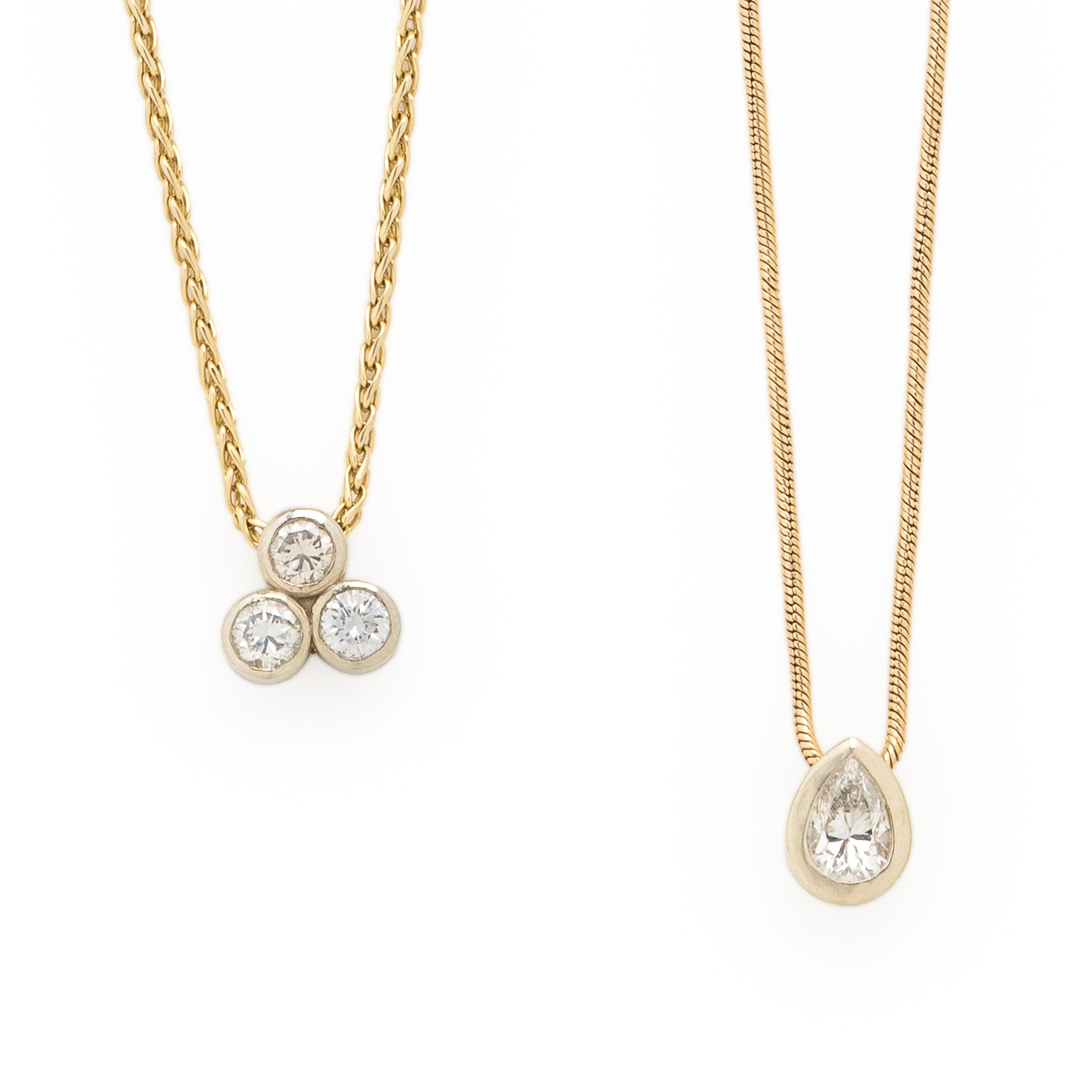 Two Yellow Gold and Diamond Anklets