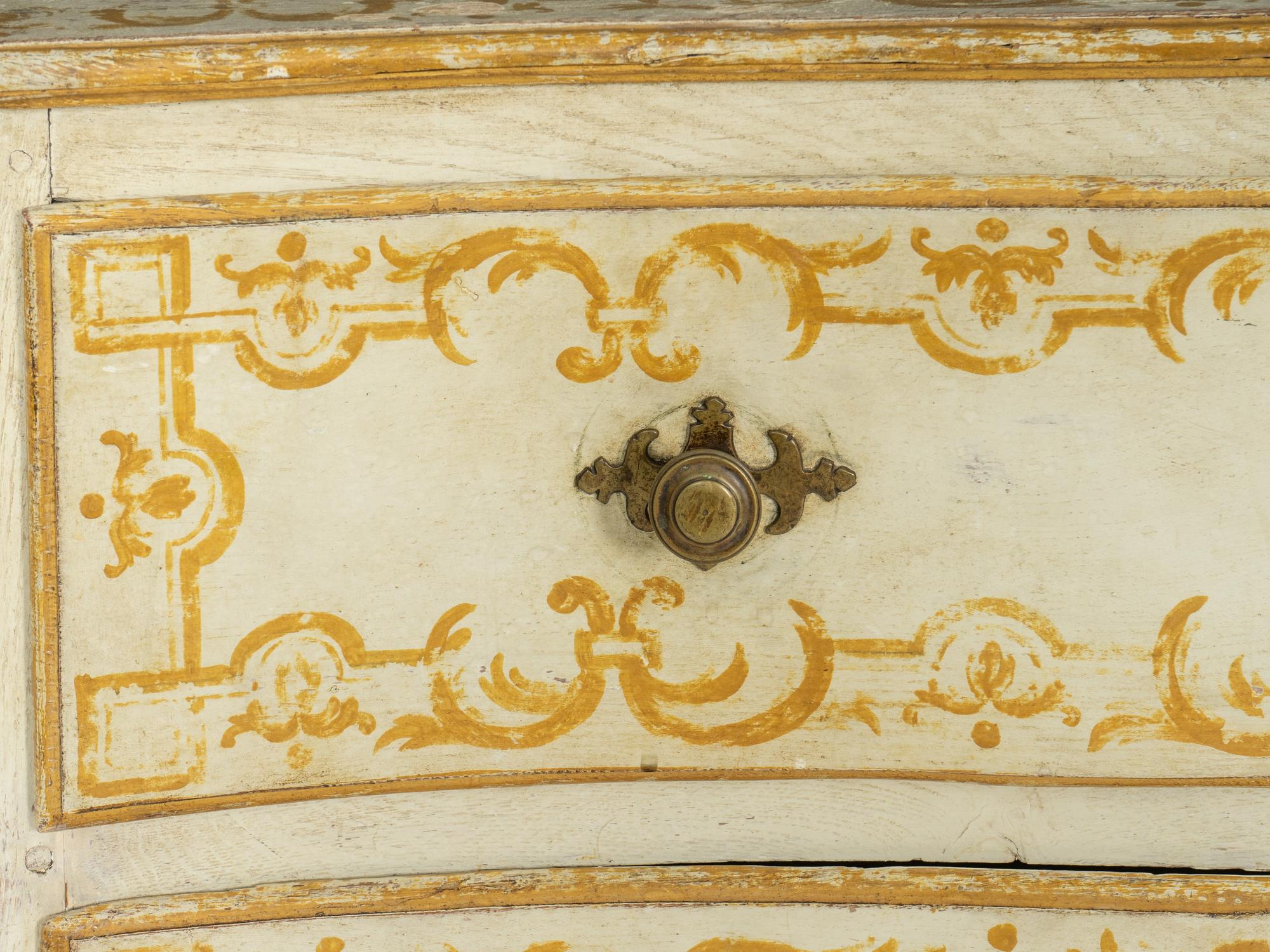 A Louis XV Oak Stencil Decorated Serpentine Front Commode