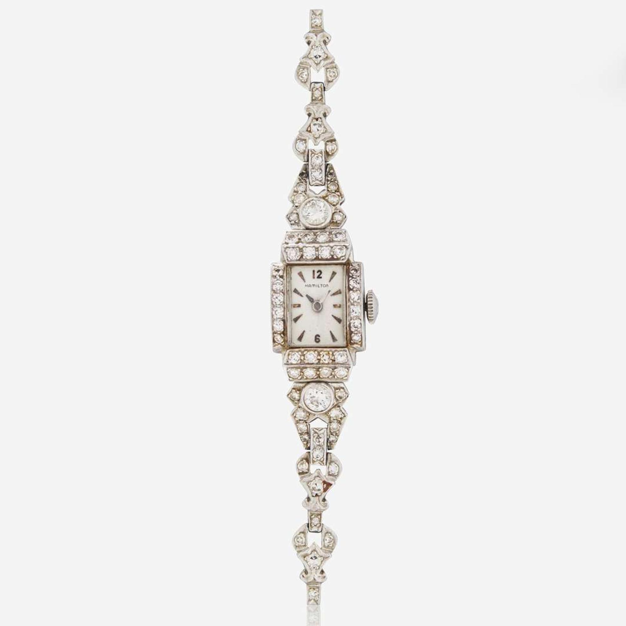 A Ladies Platinum and Diamond Art Deco Hamilton Bracelet Watch