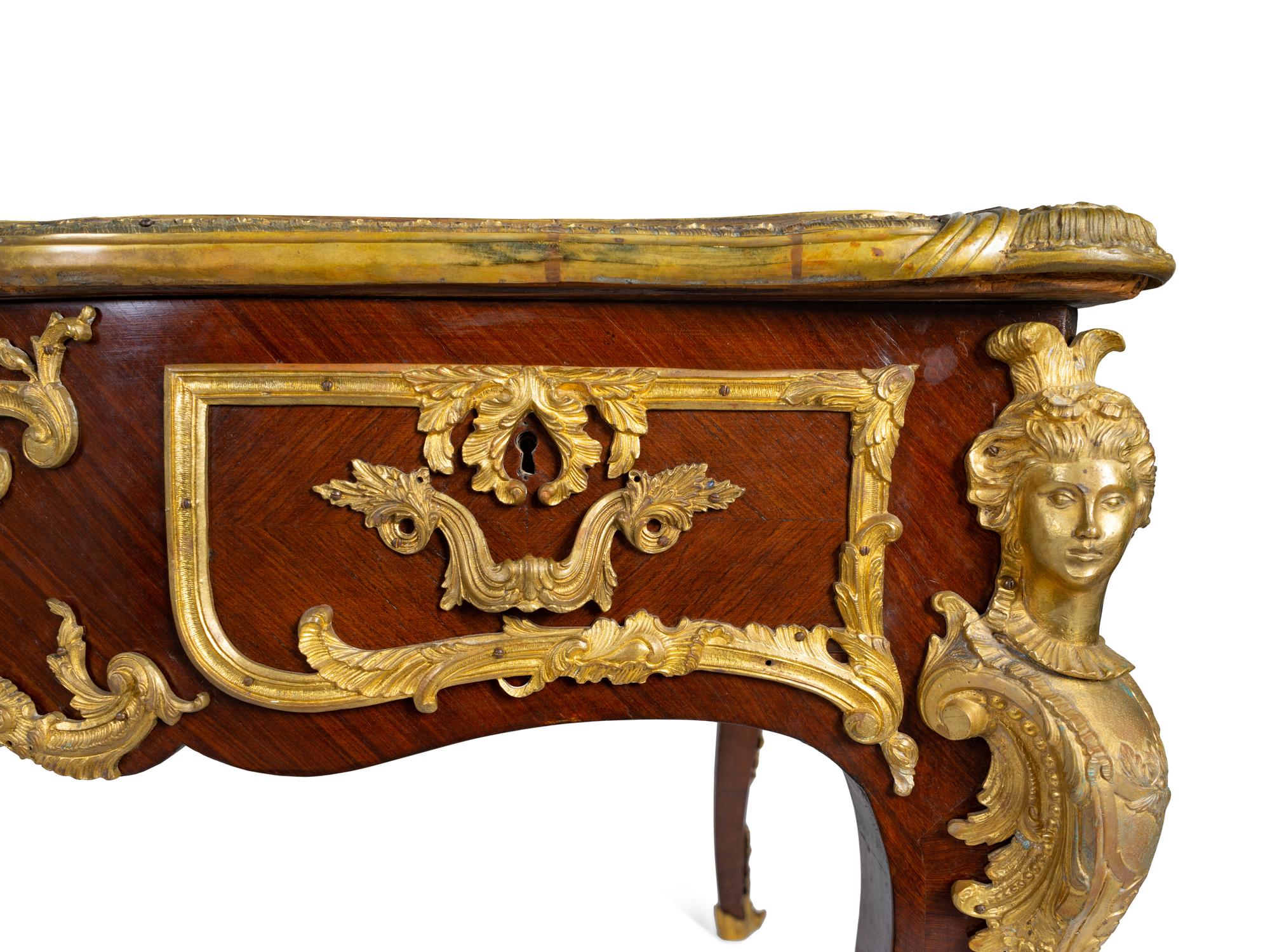 A Louis XV Style Gilt Bronze Mounted Kingwood Bureau Plat