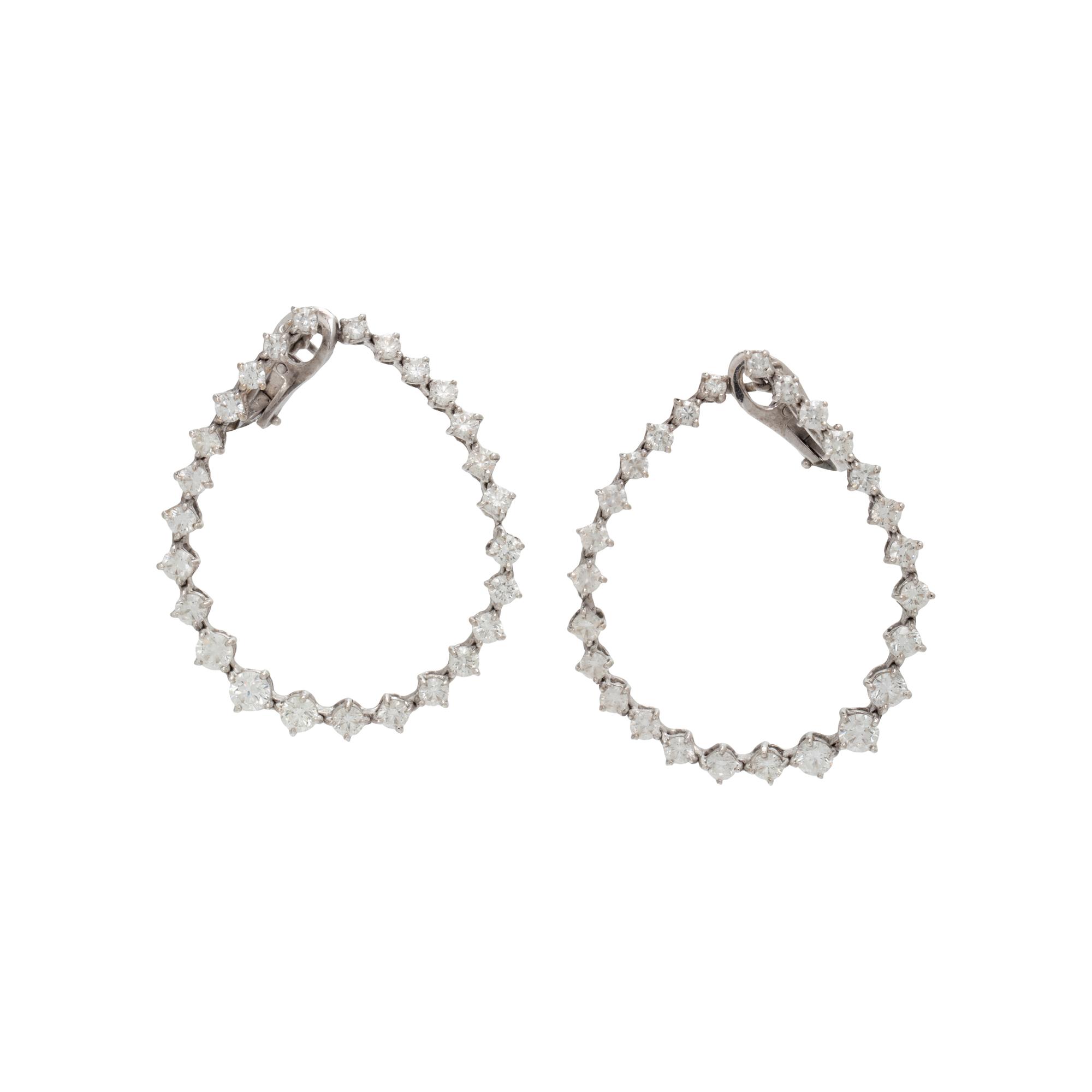 DIAMOND AND WHITE GOLD HOOP EARRINGS