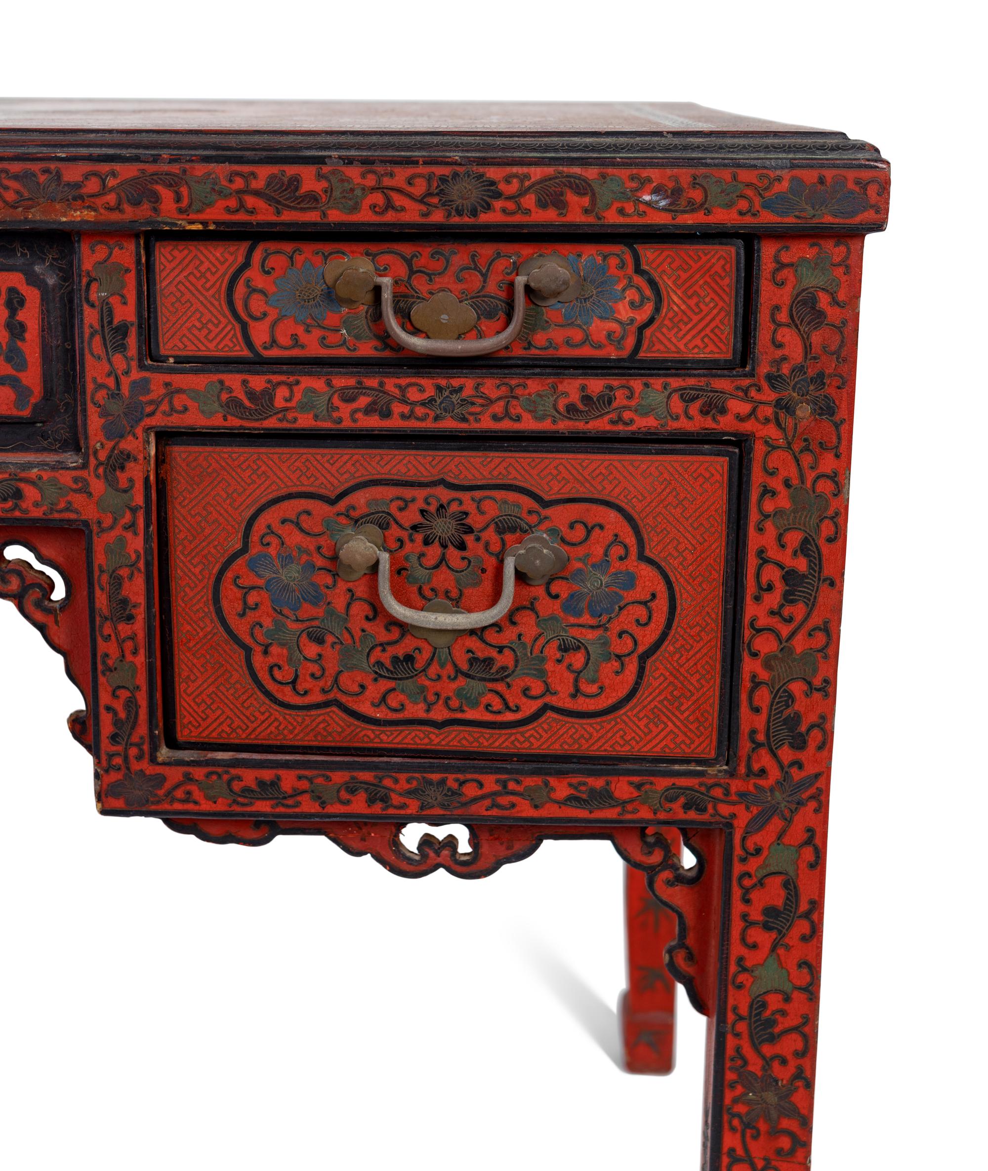 A Chinese Red Lacquer Desk — EARLY 20TH CENTURY