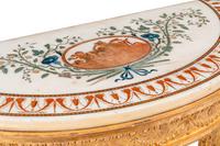 A Pair of George III Giltwood and Polychrome Inlaid Marble-Top Pier Tables