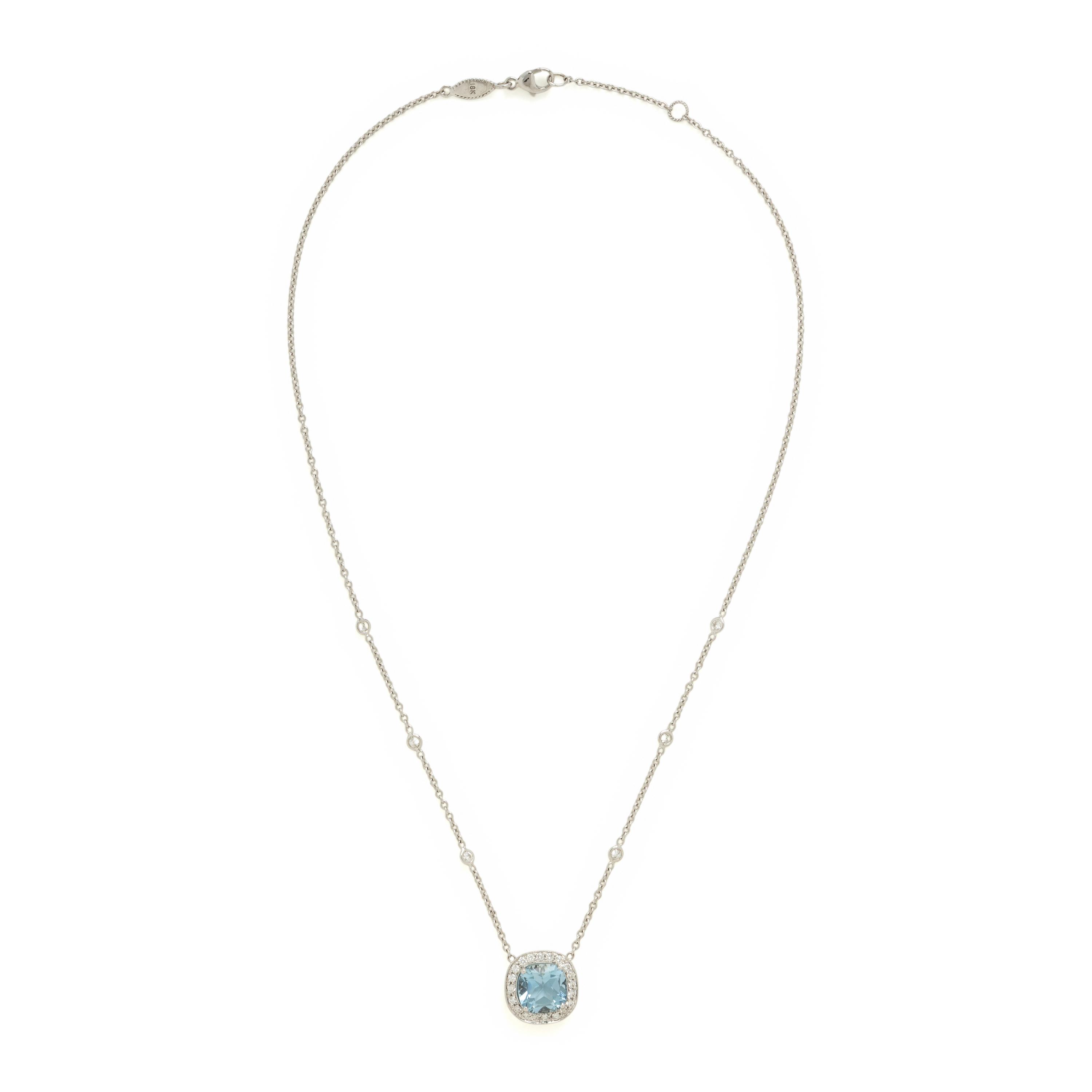 Penny Preville, Aquamarine, Diamond, and White Gold Pendant Necklace