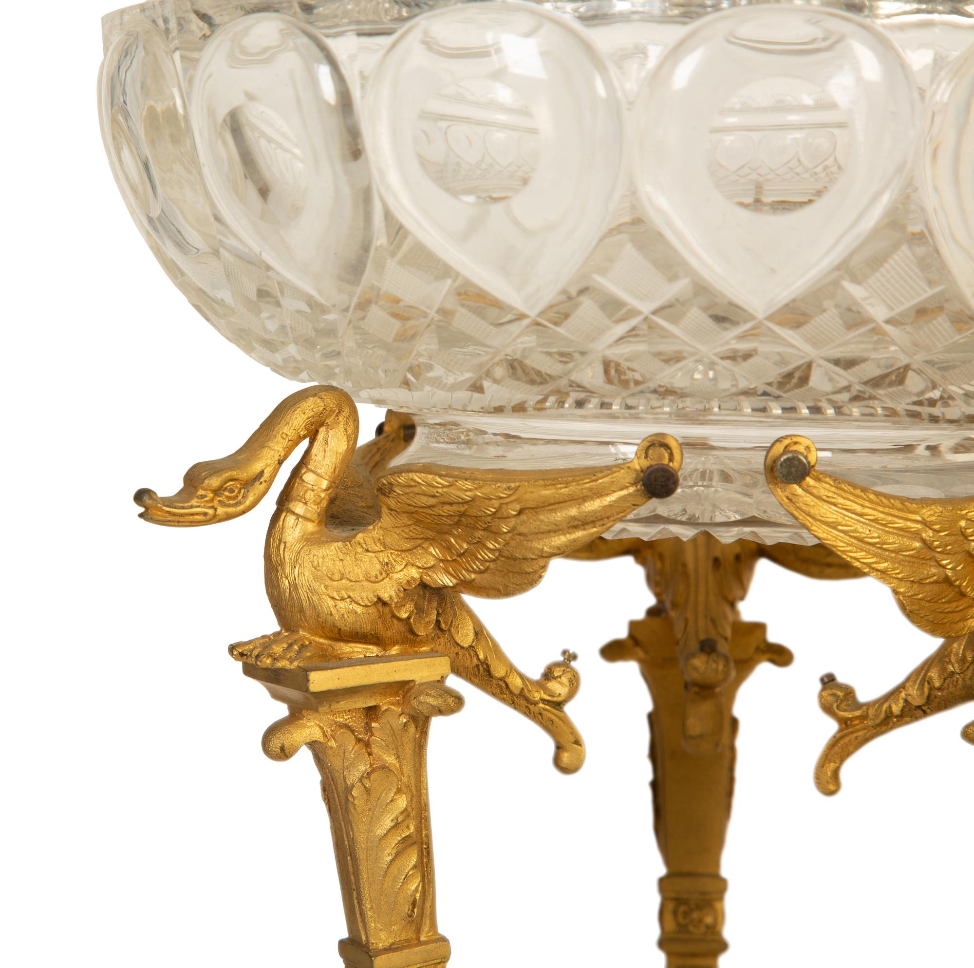 A Pair of Empire Style Cut Leaded Crystal and Gilt Metal Compotes — Early 20th Century