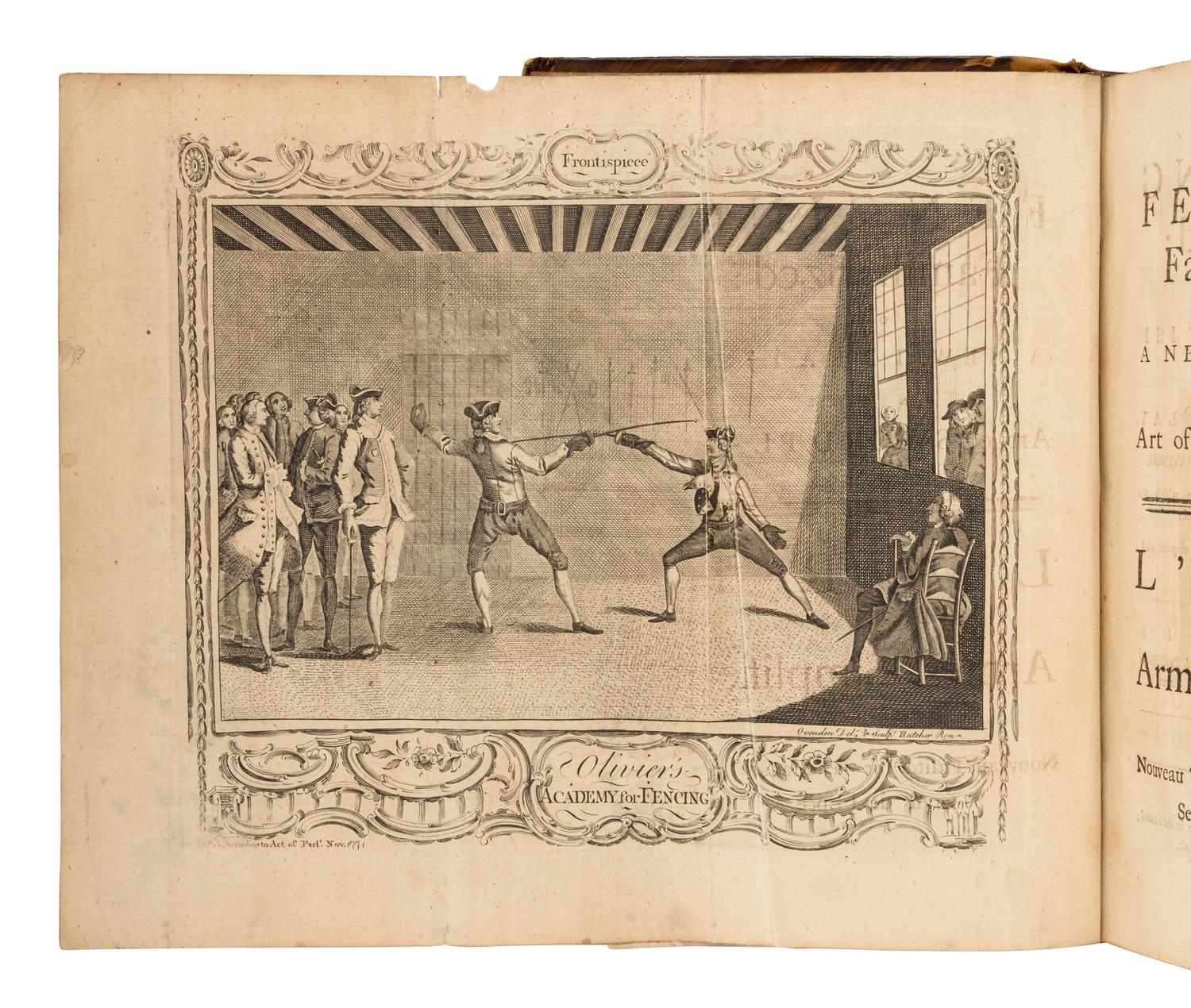 OLIVIER, J. (fl. ca 1770). Fencing Familiarized: or a New Treatise on the Art of Sword Play. | L'Art des Armes Simplifié . London and York: Jean Bell, C. Etherington, [1771]