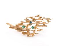 BRUTALIST, YELLOW GOLD AND MULTIGEM BROOCH