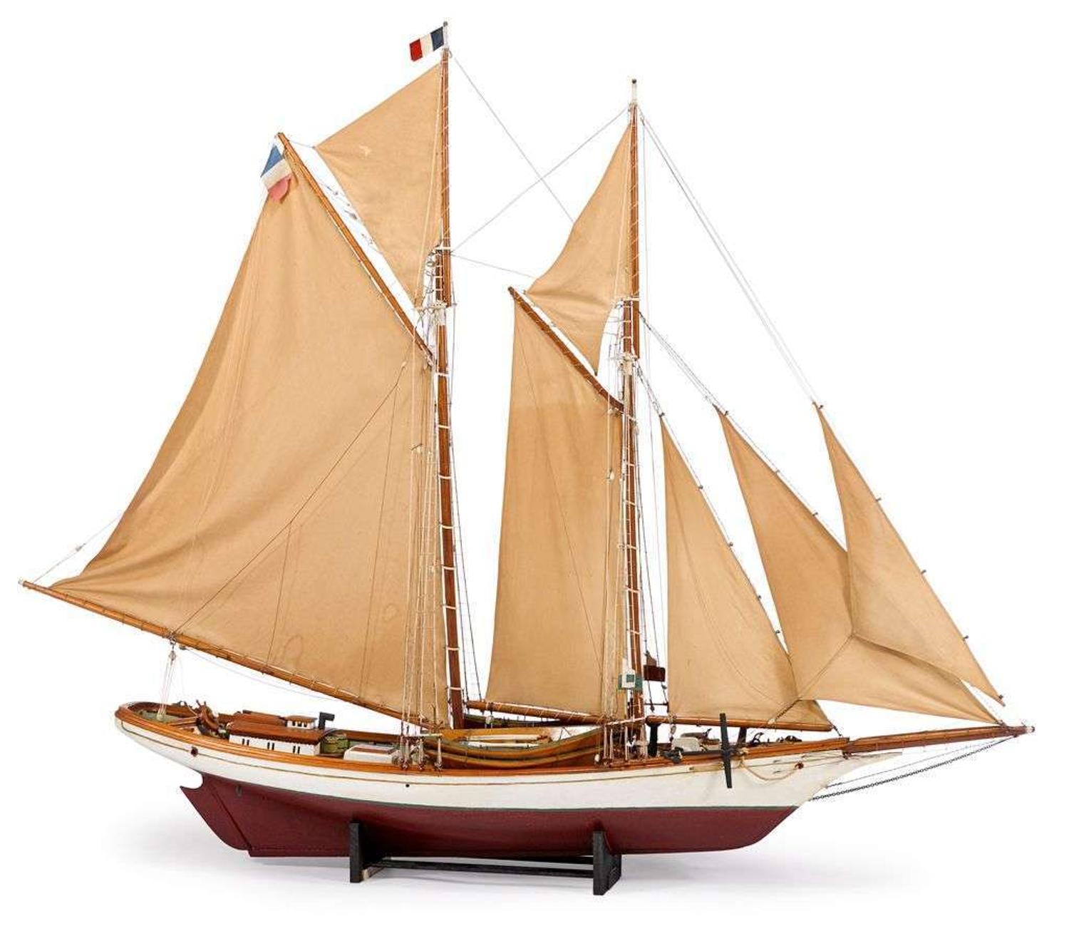 Painted wooden model of a French schooner 20th century
