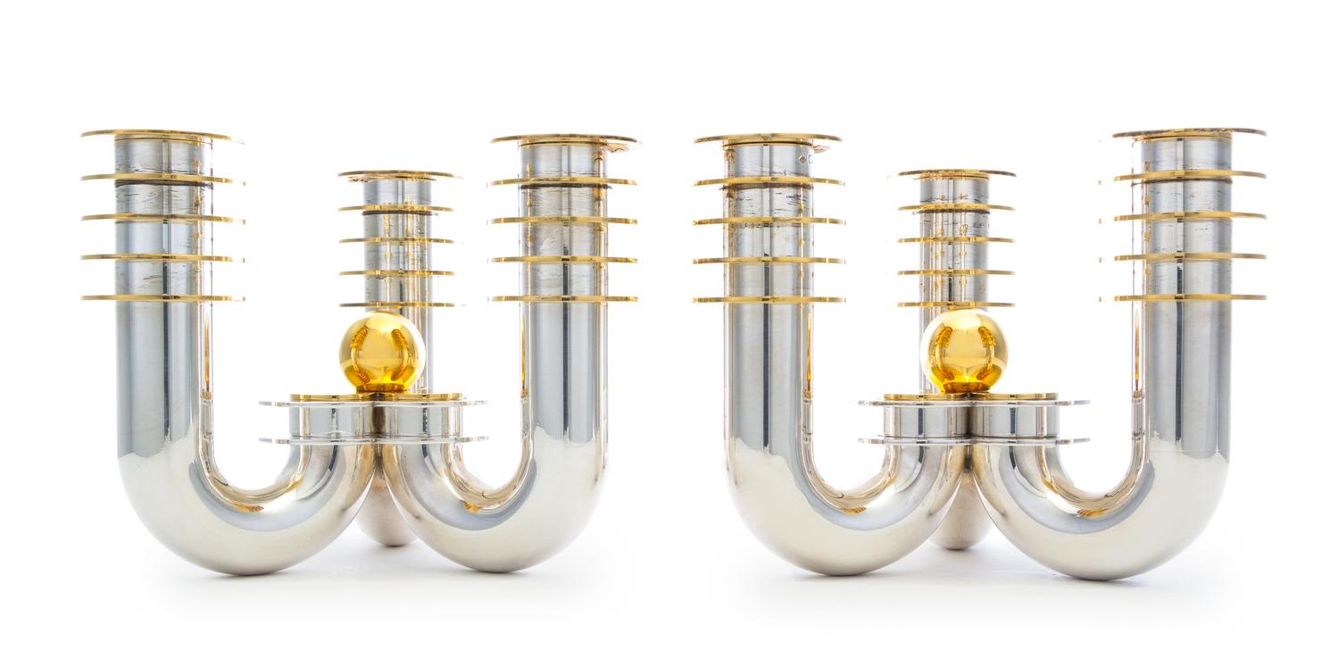 Jean E. Puiforcat (French, 1897-1945), PARIS, c. 1937, a pair of Art Deco silver and silver-gilt candelabras