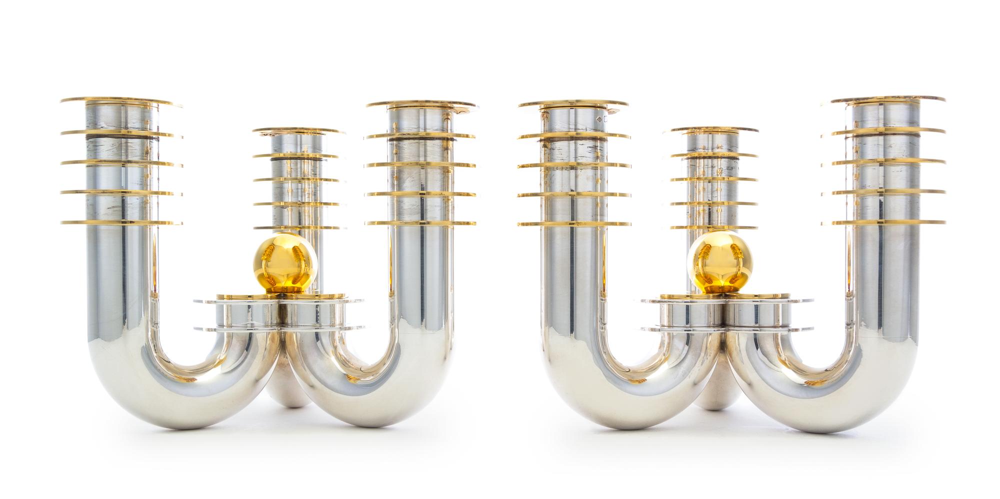 Jean E. Puiforcat (French, 1897-1945), PARIS, c. 1937, a pair of Art Deco silver and silver-gilt candelabras