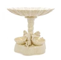 A Belleek Tri-Horse Compote, Height 9 1/4 inches.