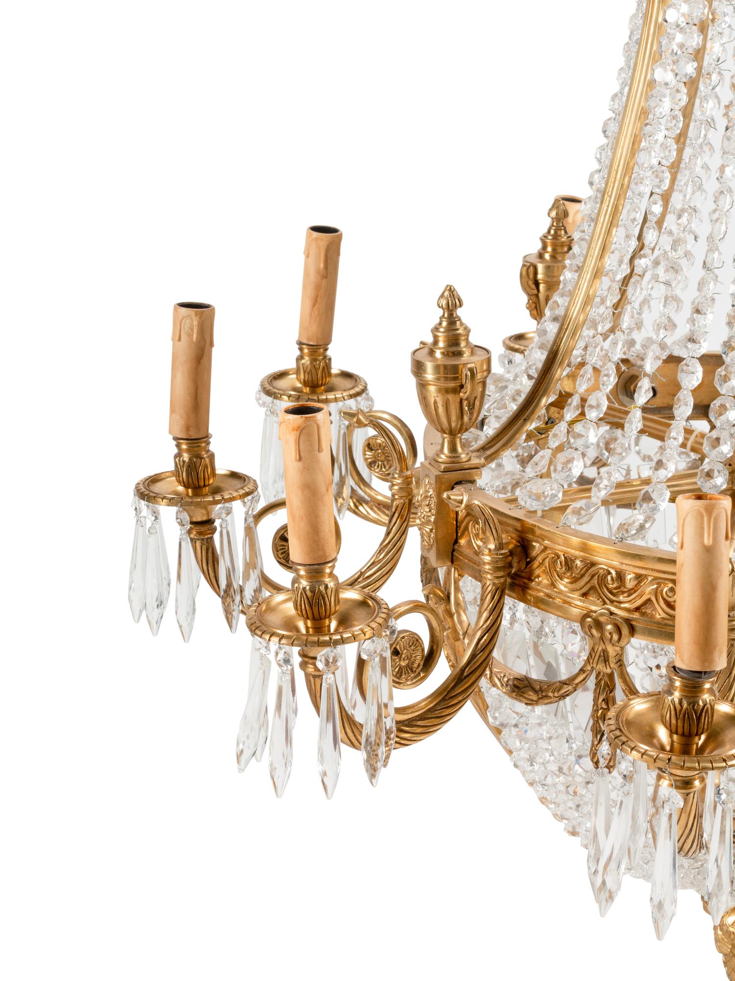 A Pair of French Neoclassical Style Gilt Bronze Chandeliers