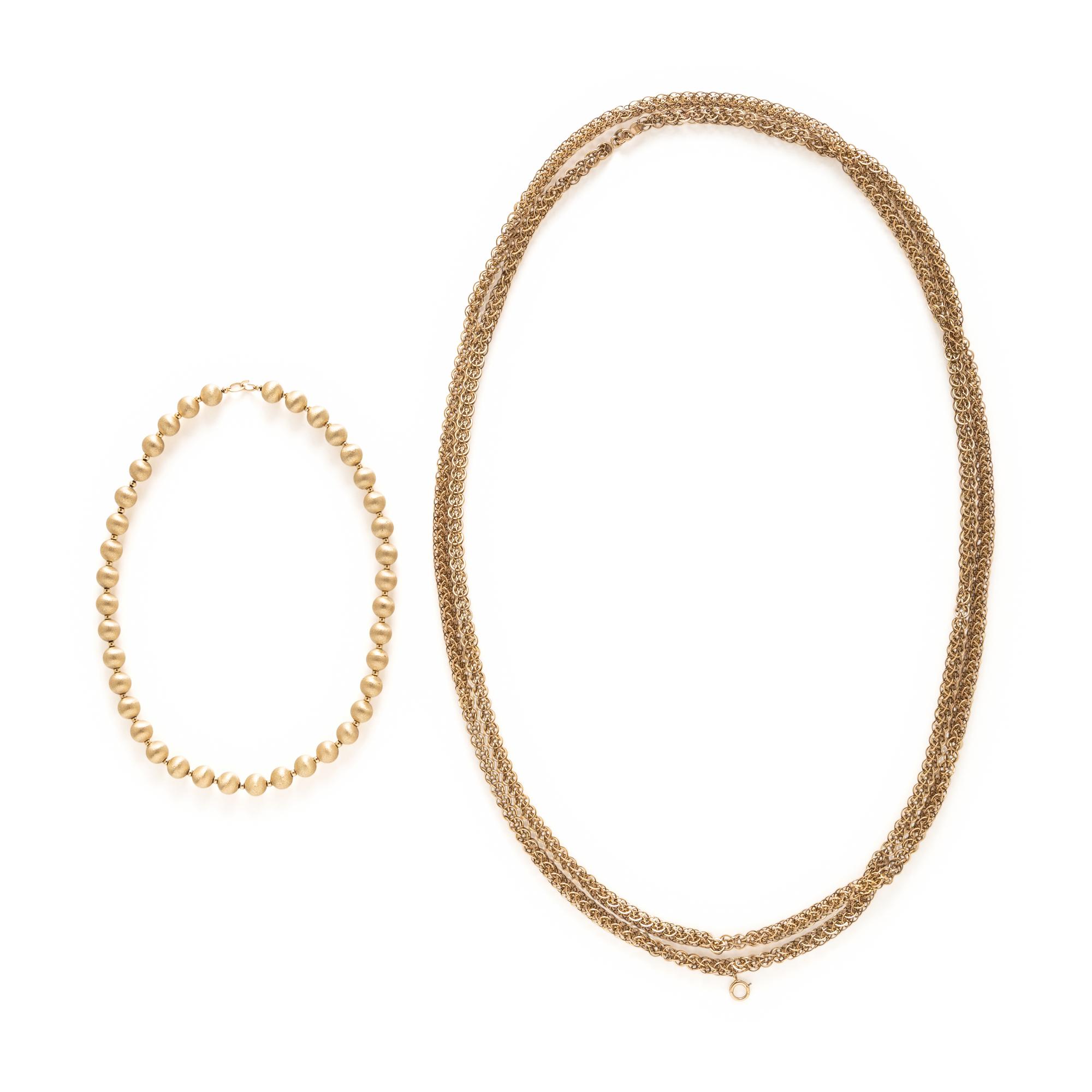 TWO YELLOW GOLD NECKLACES