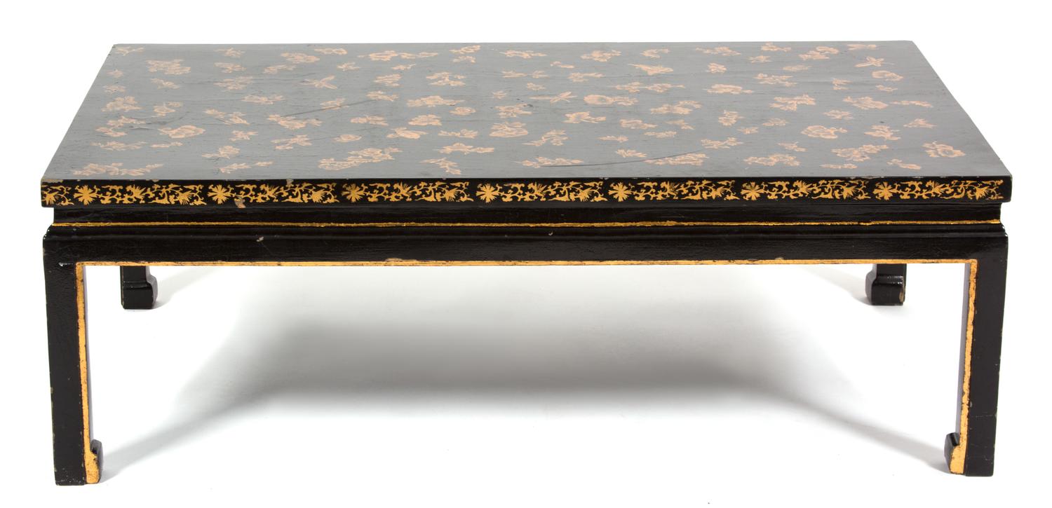 A Chinese Black and Gilt Lacquer Low Table Height 16 x width 47 1/4 x depth 29 1/2 inches. — 20TH CENTURY
