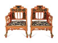 A Seven-Piece Red Painted Chinoiserie Decorated Salon Suite