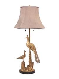 A Gilt Metal Peafowl Lamp