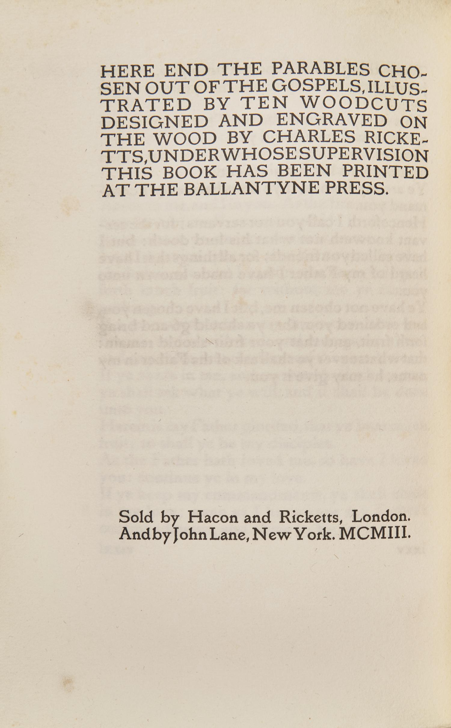 [Private Press] [Vale Press] [Gray, John] The Parables From the Gospels