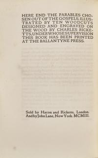 [Private Press] [Vale Press] [Gray, John] The Parables From the Gospels