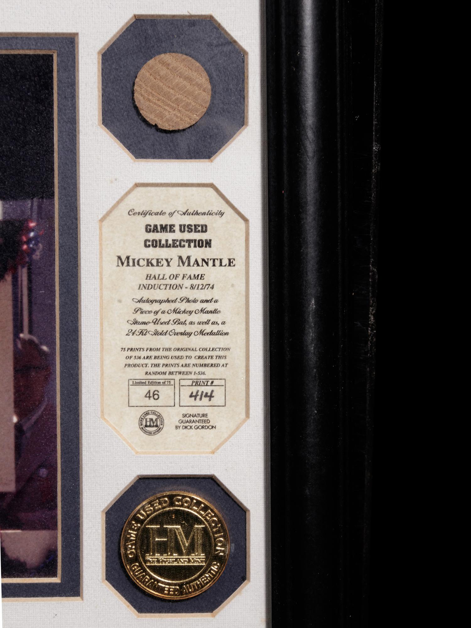 A Mickey Mantle Signed Highland Mint Game Used Bat Display,