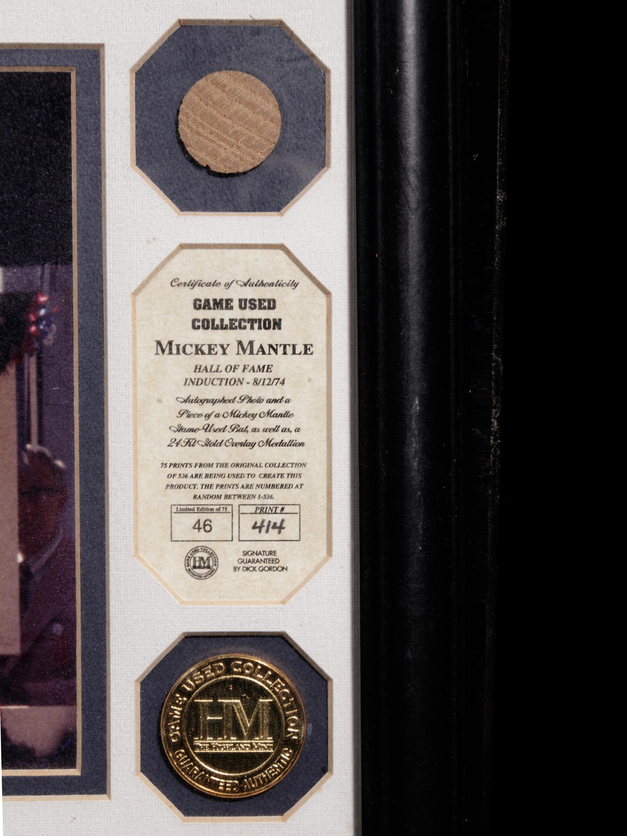 A Mickey Mantle Signed Highland Mint Game Used Bat Display,