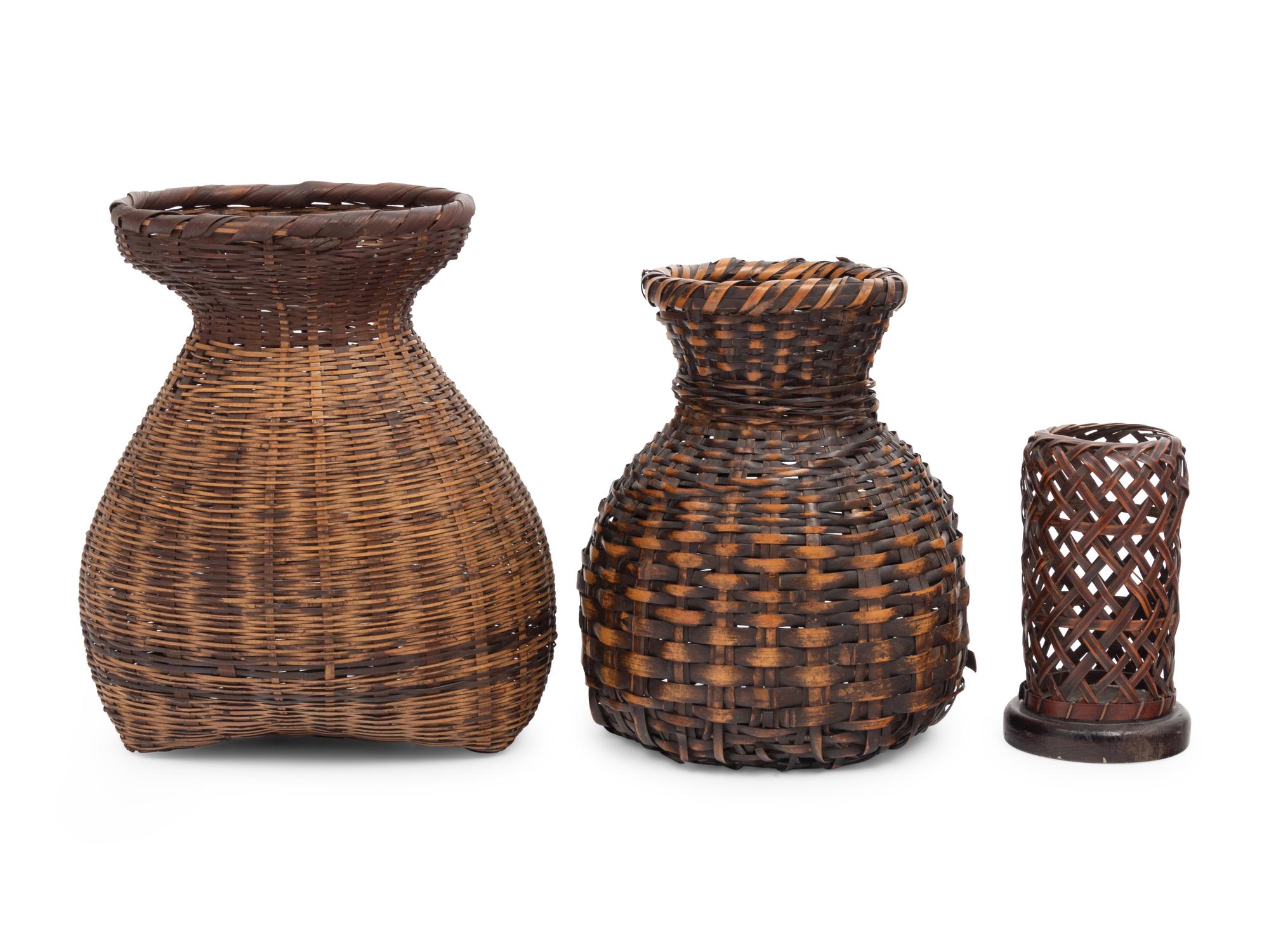 Three Japanese Ikebana Bamboo Flower Arranging Baskets