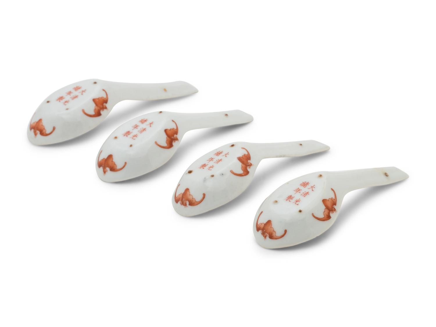 A Set of Chinese Iron Red Decorated Porcelain Spoons